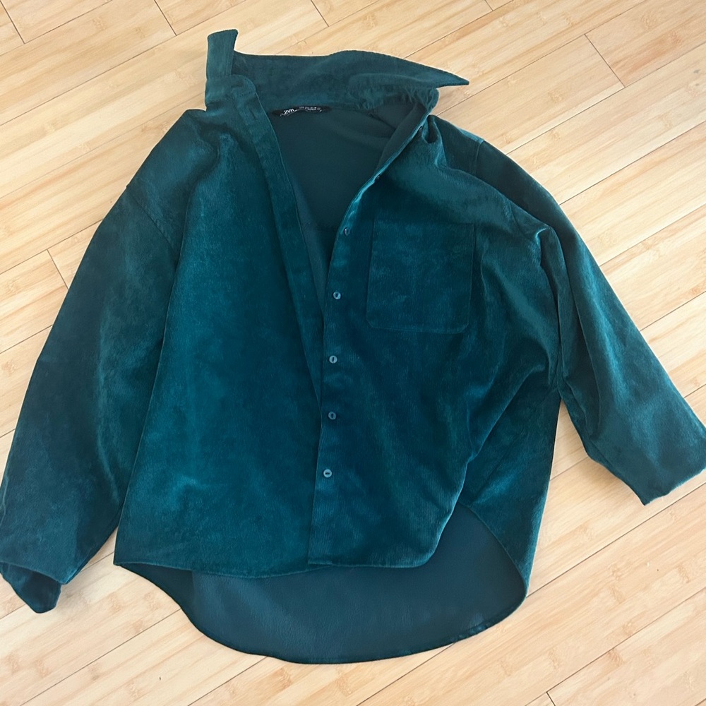 Green Zara Button Up Worn Once - image 2